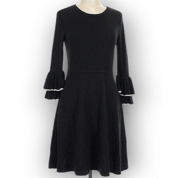 Vince Camuto Black White Trimmed Layered Ruffle Cuff Sweater Dress Women’s Large - Picture 1 of 13
